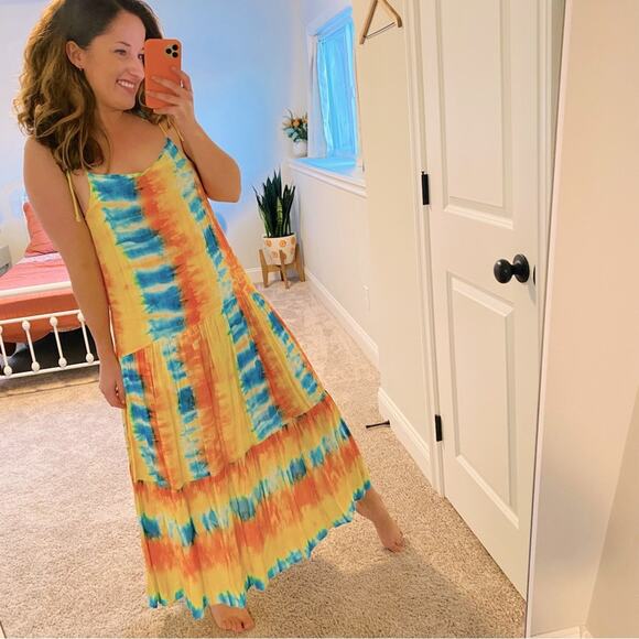 Revolve Kos Resort Rainbow Tie Dye Strappy Maxi Dress Small - Picture 1 of 11